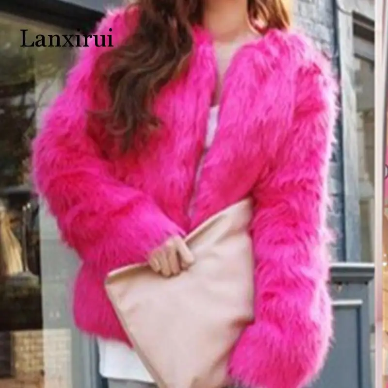 4XL 5XL New arrival Trendy Candy Faux Fur Coat Women Fashion Slim Casual Party Jacket Coats