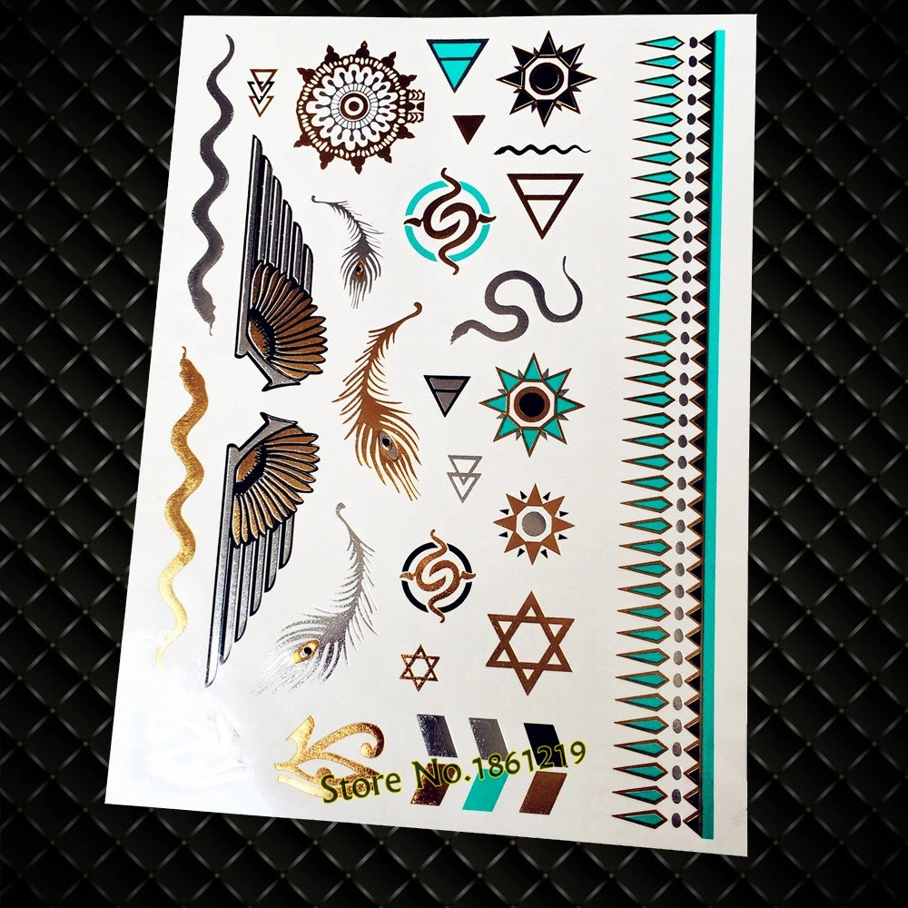 Fashion Women\'s Henna Tattoo Gold Silver GYS-77 Bracelet Jewelry Design New Water Transfer Golden Flash Fake Glitter Tattoos