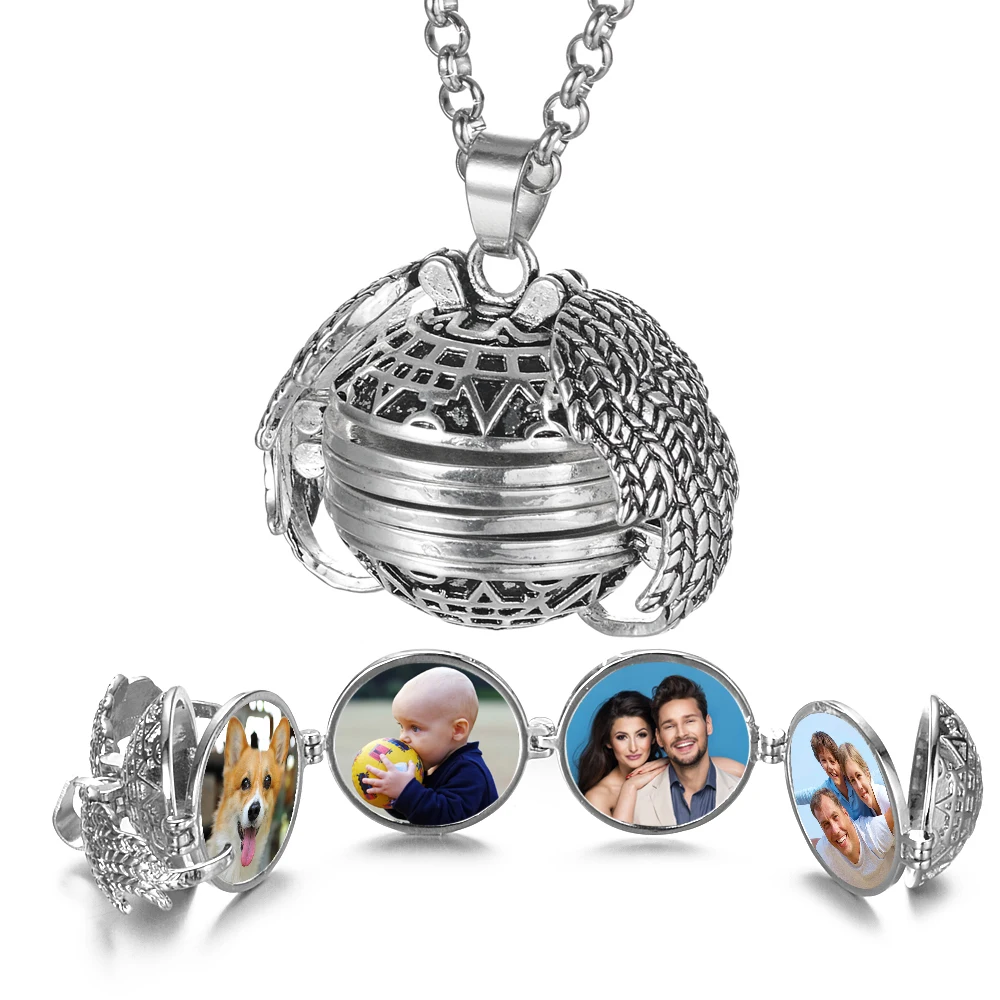 10pcs/lot Wholesale 4 Colors Expanding Photo Locket Necklace Pendant Angel Wings Gift Jewelry Album Box Necklace VA-2017*10