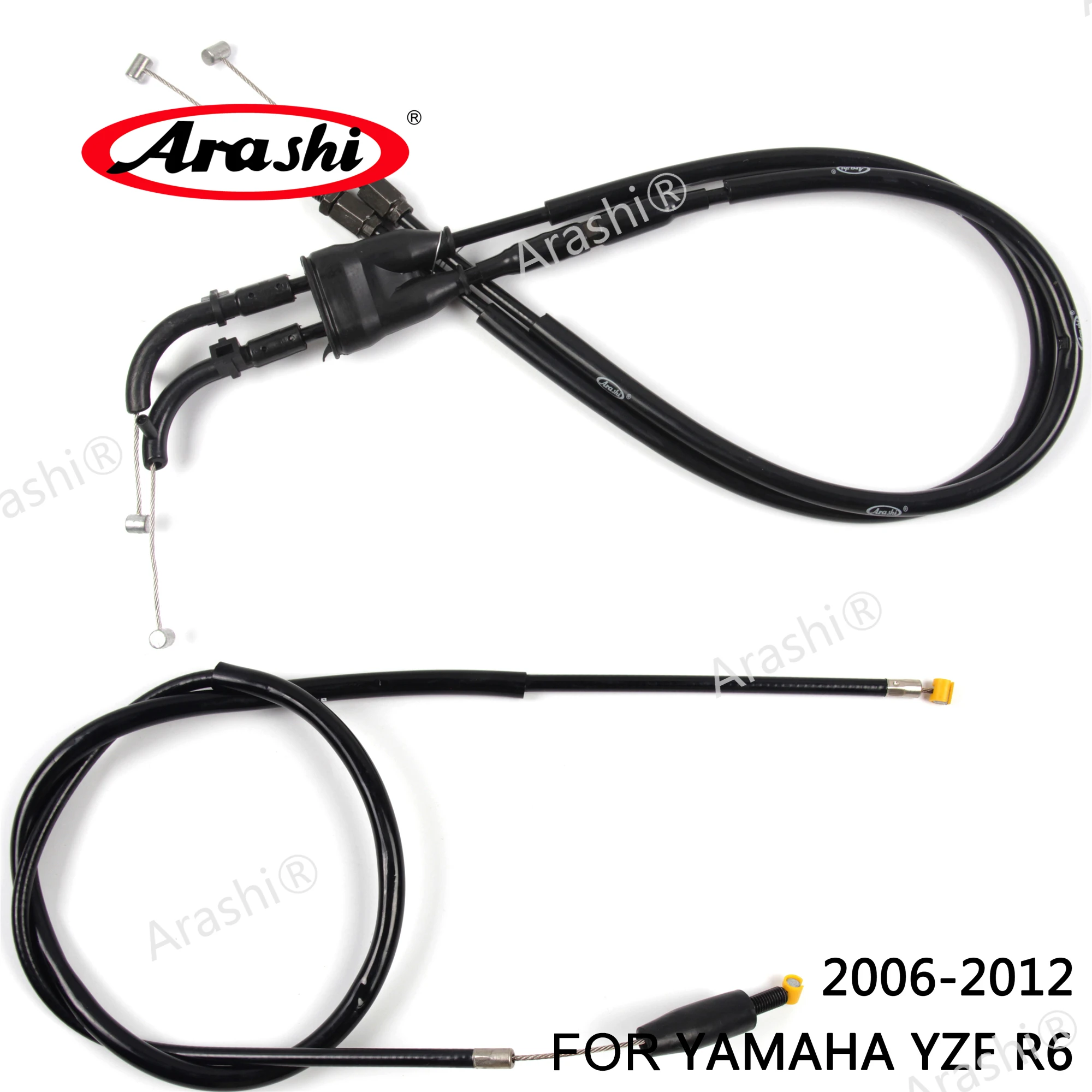 Arashi Motorcycle Accessories Throttle & Clutch Cables Stainless Lines for YAMAHA YZF R6 2006 2007 2008 2009 - 2012 YZF-R6 1 Set