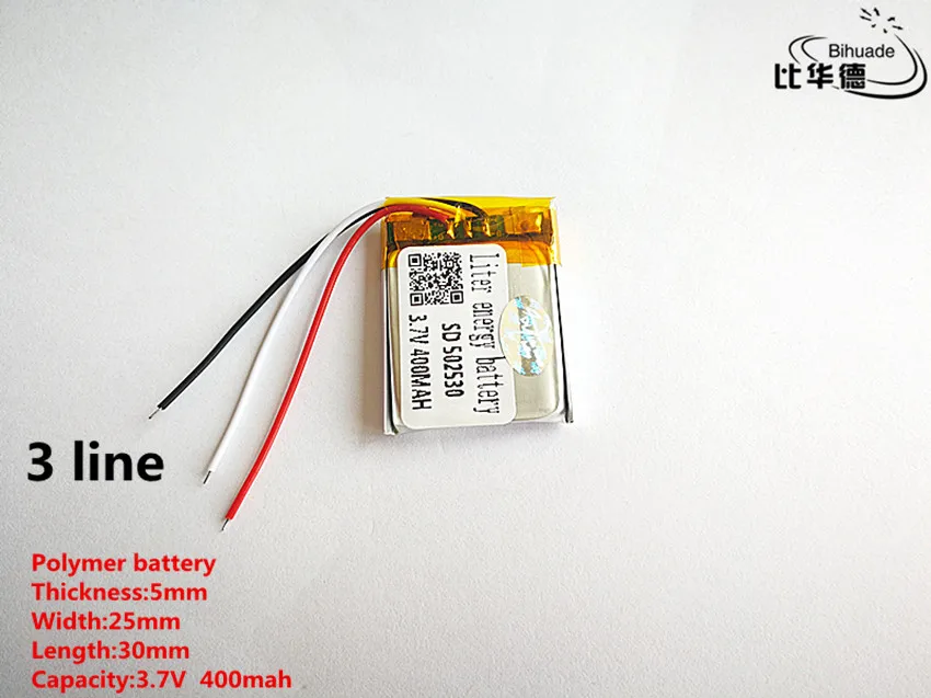 5pcs/lot 3 line Good Qulity 3.7V,400mAH,502530 Polymer lithium ion / Li-ion battery for TOY,POWER BANK,GPS,mp3,mp4