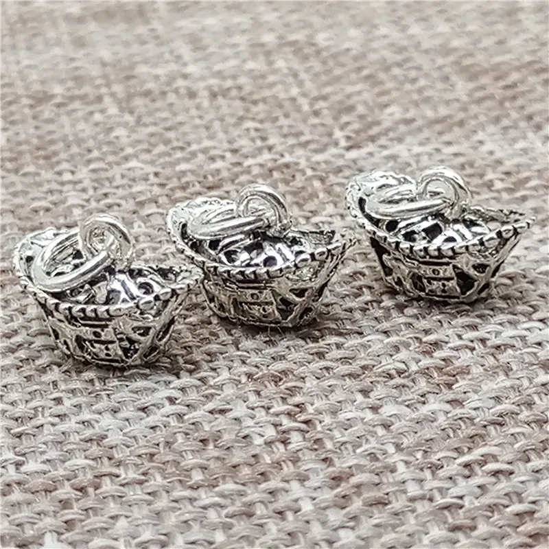 5 Pieces of 925 Sterling Silver Chinese Gold Ingot Charms 3D Good Fortune Lucky for Bracelet Necklace