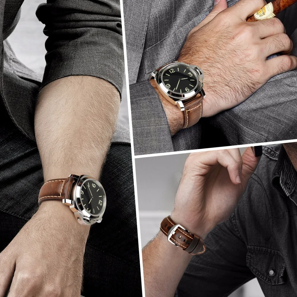 MAIKES-Correa de reloj de cuero con cera de aceite para hombre, accesorios de reloj de 20mm, 22mm, 24mm, banda de reloj para Panerai Seiko Fossil