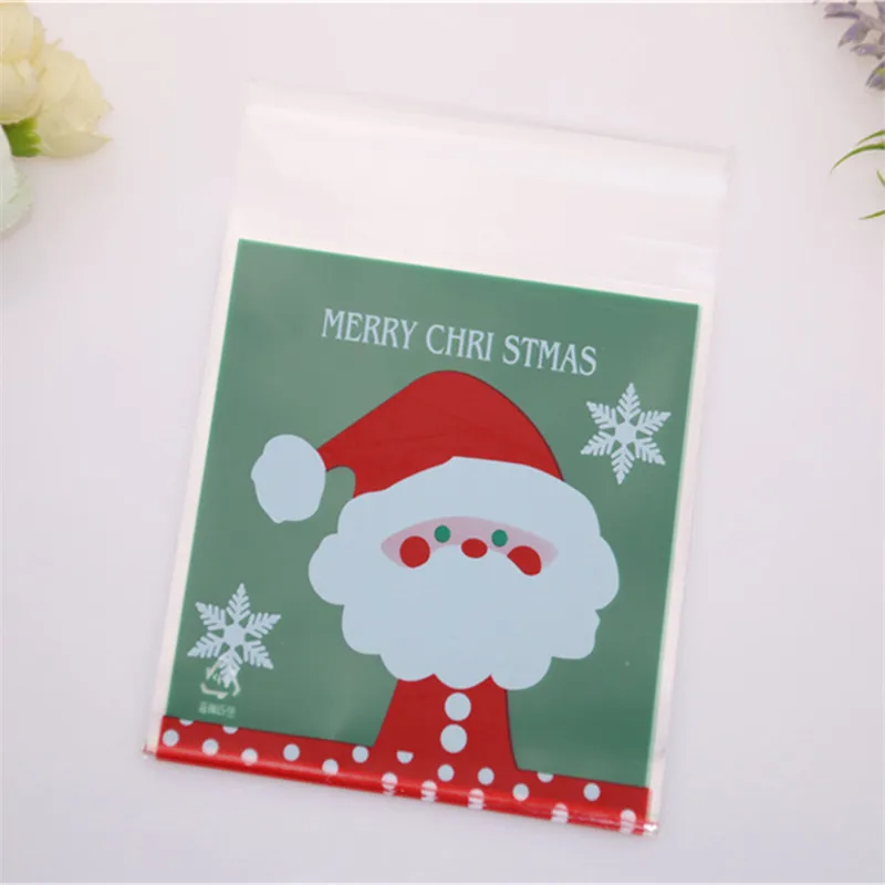 New Design 100pcs/lot 10x13cm Santa Claus Gift Bags Self-adhesive Packaging Christmas Gift Bags For Candy