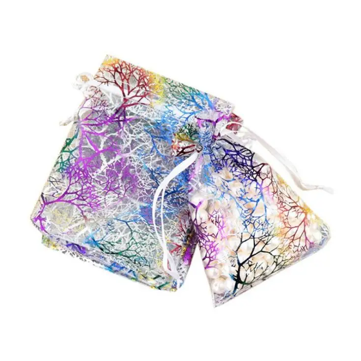 

100pcs/lot 13x18, 17x23, 20x30 cm Coral Line Pattern Gauze Yarn Big Organza Bags Drawstring Gift Pouches Christmas Packaging Bag