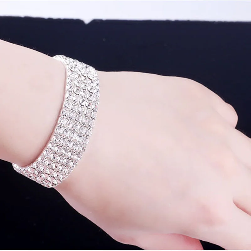 BLIJERY Shiny Crystal Bracelets For Women Gifts Silver Color Rhinestone Stretchy Bracelets & Bangles Female Wedding Prom Jewelry