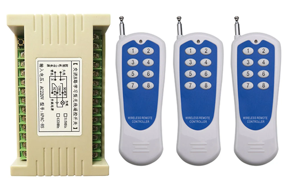 500เมตรAC 220โวลต์8 CHช่อง8CH RFการควบคุมระยะไกลไร้สายหลอดไฟLEDสวิทช์ระบบรับ+ส่งสัญญาณ, 315 433เมกะเฮิร์ตซ์