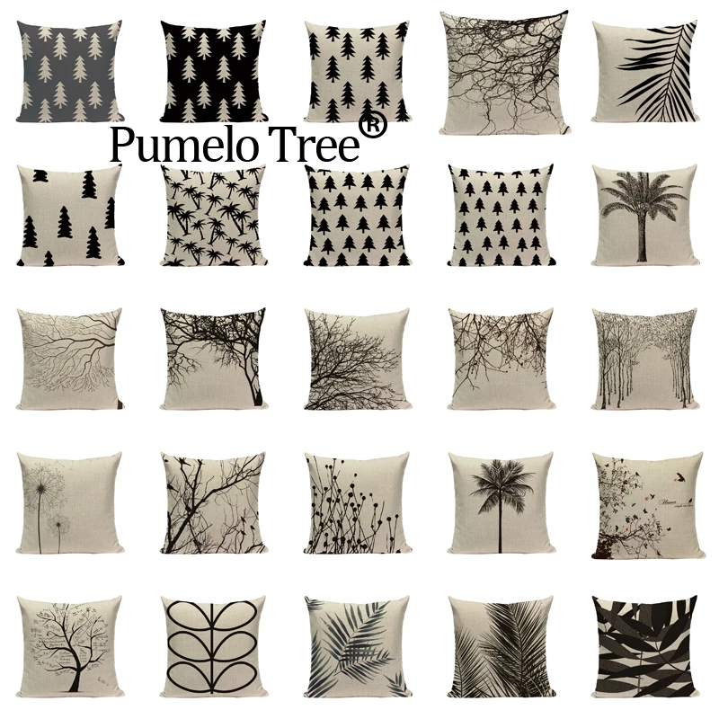 Nordic Decoration Home Cushion Cover Woven Black White Flower Tree Sofa Bed Throw Pillows Square Custom Printed Pillowcase
