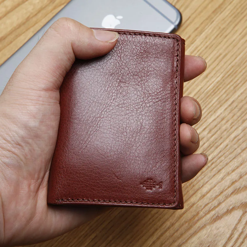 LANSPACE men's leather small wallet italy three fold mini wallet