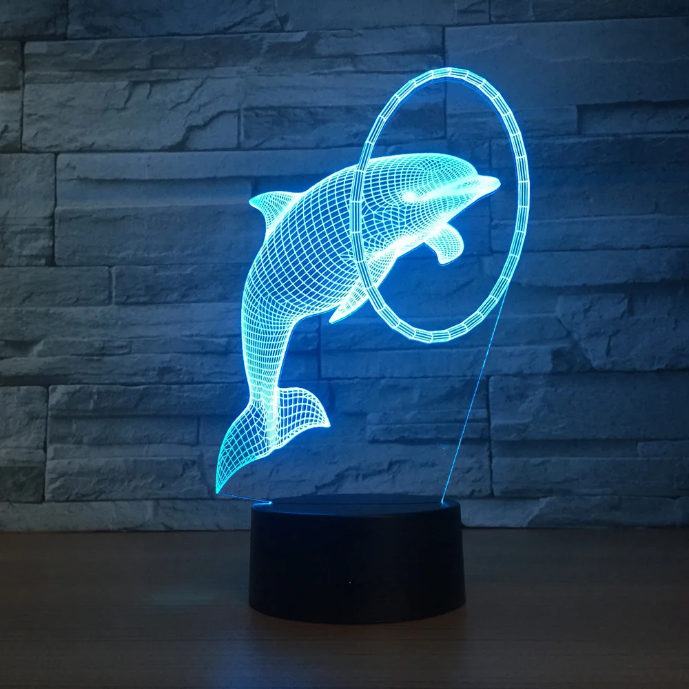 Dolphin 3D pattern night light Sea lion action figure Color-adjustable Wireless speaker Room decoration Acrylic lamp Y72