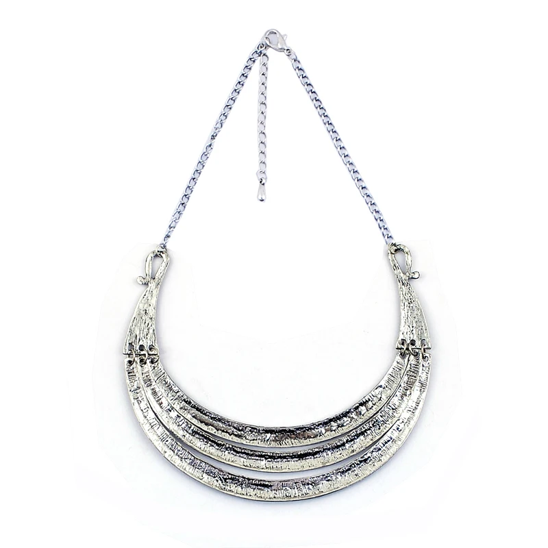 New Luxury Vintage Silver Bronze Three Layer Pendant Maxi Necklaces Women Big Gypsy Choker Statement Necklace