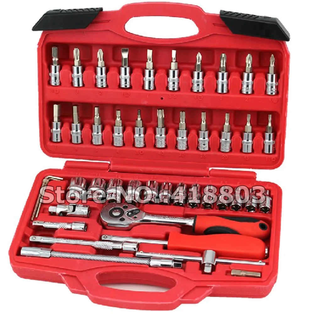 46 Pcs Tool Box 1/4 DR Motorcycle Car Repair Spanner Chrome Vanadium Hand Tools And Ratchet Wrench Socket Set