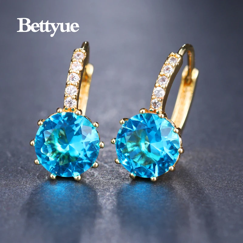 Bettyue Brand Hot Fashion Luxury Charm AAA Cubic Zircon Twelve Colors Round Jewelry Earrings For Woman Florid Wedding Party Gift