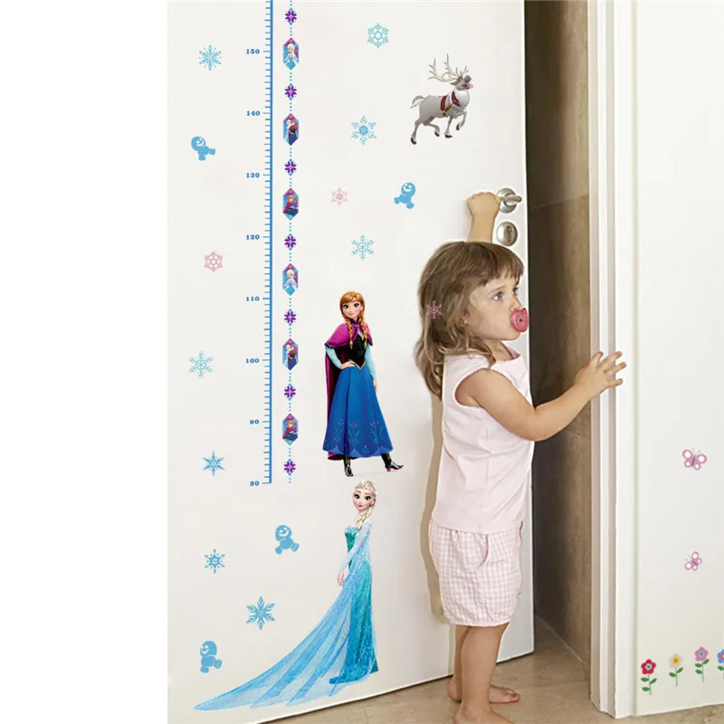 Lovely Elsa Anna Princess Wall Stickers Home Decoration Girls Wall Decals Frozen Mural Art Growth Chart For Kids Height Measure