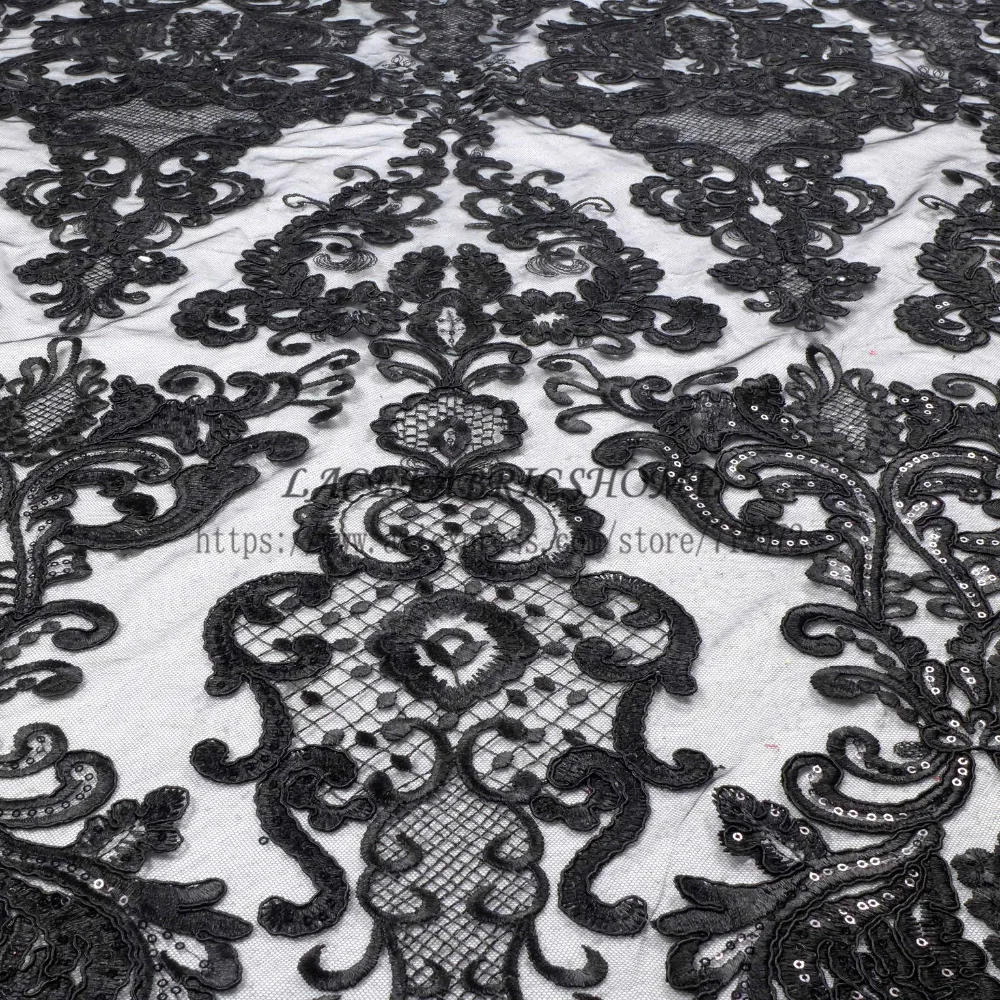 La Belleza 1 yard Black cord sequin brand evening/wedding dress lace fabric 51\'\' gold/black/off white/deep blue cord brides lace