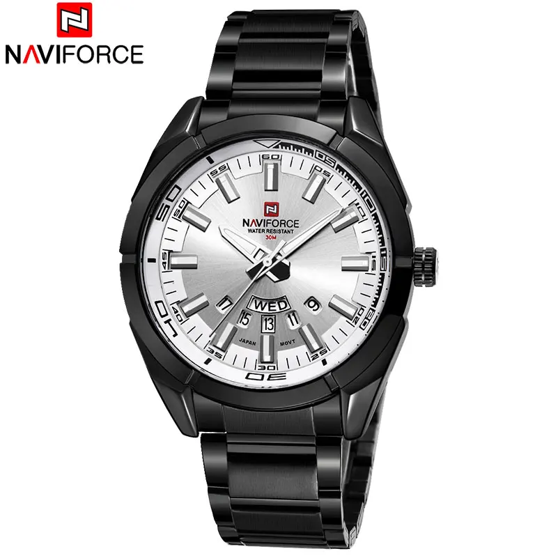 NAVIFROCE Men\'s Sport Watch Men Stainless Steel Band 30M Waterproof Wristwatches Auto Week Date Calendar Clock Relogio Masculino