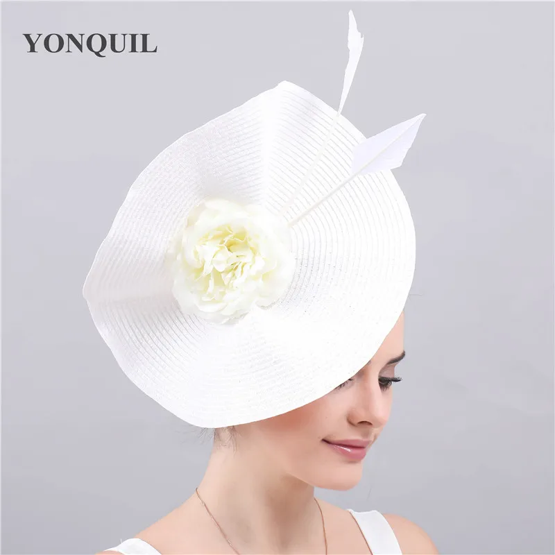 

Beauty Silk Flowers Hair Accessories Women Royal Race Hat Big Millinery Derby Fascinators Party Church Chapeau Feather Headwear