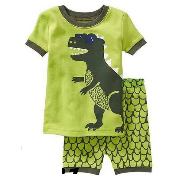 2026 Summer Boys Pajamas Sets Short Sleeve Children\'s Sleepwear 100% Cotton Kids Pijama Boy Pyjama Red Vehicle nightgown bottom