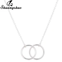 Shuangshuo Circle Women Pendant Necklace Women Long Silver Color Chain Collier Femme Punk Jewelry Collar Necklace for Gilrs