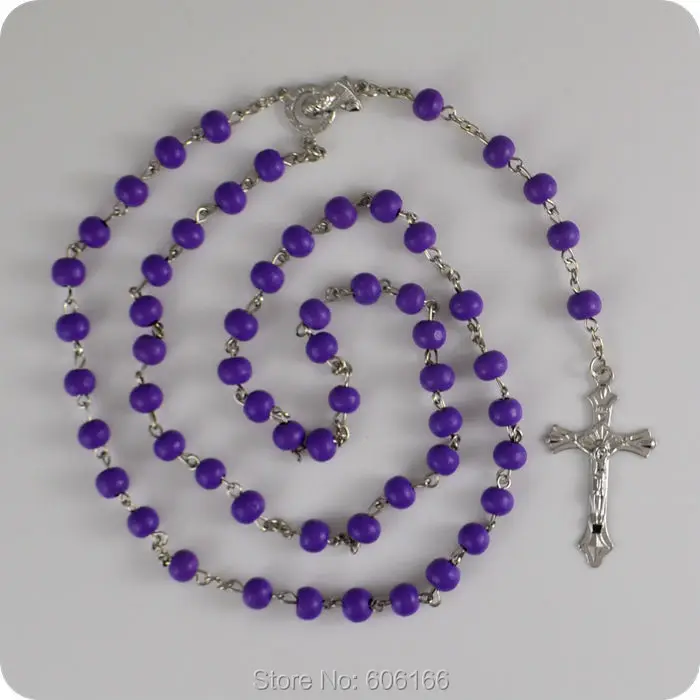 

12x Purple Wood Rosary Beads INRI JESUS Cross Crucifix Pendant Necklace Our Lady Catholic Fashion Religious jewelry Wholesale