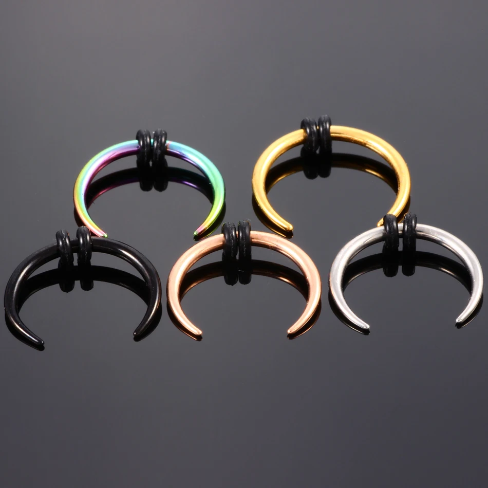 1PC Steel OX Horn Vintage Nose Septum Hoop Rings Ear Septum Clicker Horseshoe Nose Piercing Ear Taper 16G 14G Sexy Body Jewelry