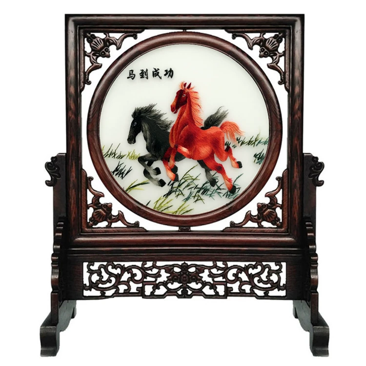 

Chinese Style Decorative Items for Home Living Room Table Ornaments Handmade Embroidery Crafts with Wenge Frame Birthday Gifts