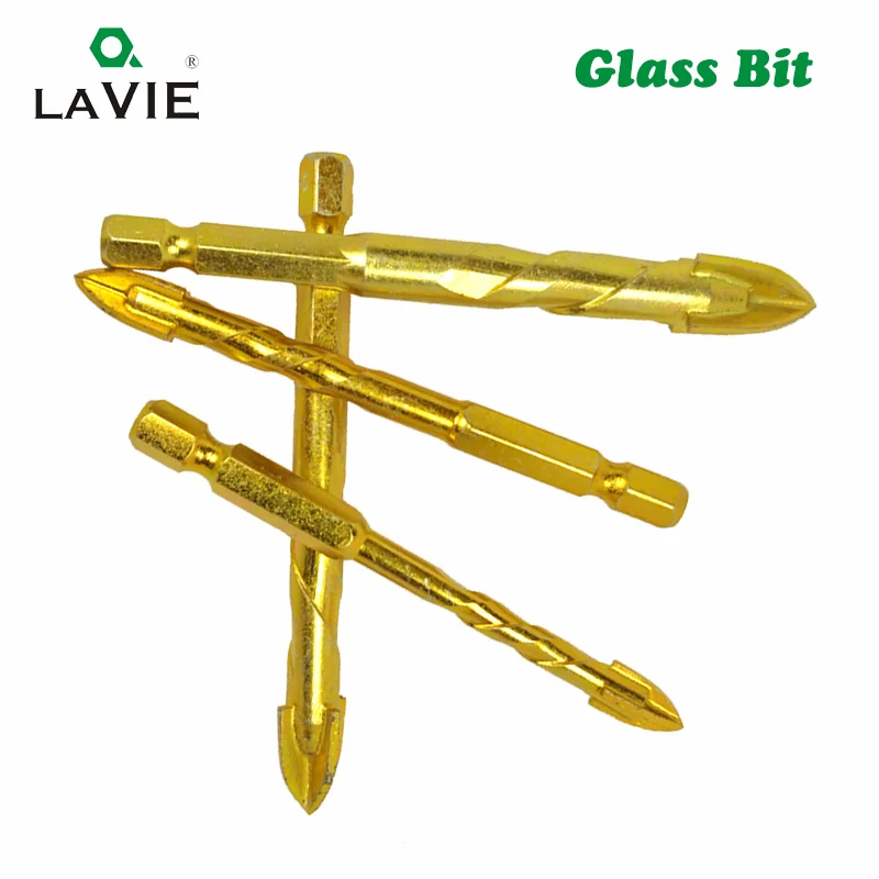 Juego de brocas de perforación de cerámica de titanio, vástago hexagonal de 1/4 ", 6, 8, 10, 12mm, Punta transversal para hormigón, 02018