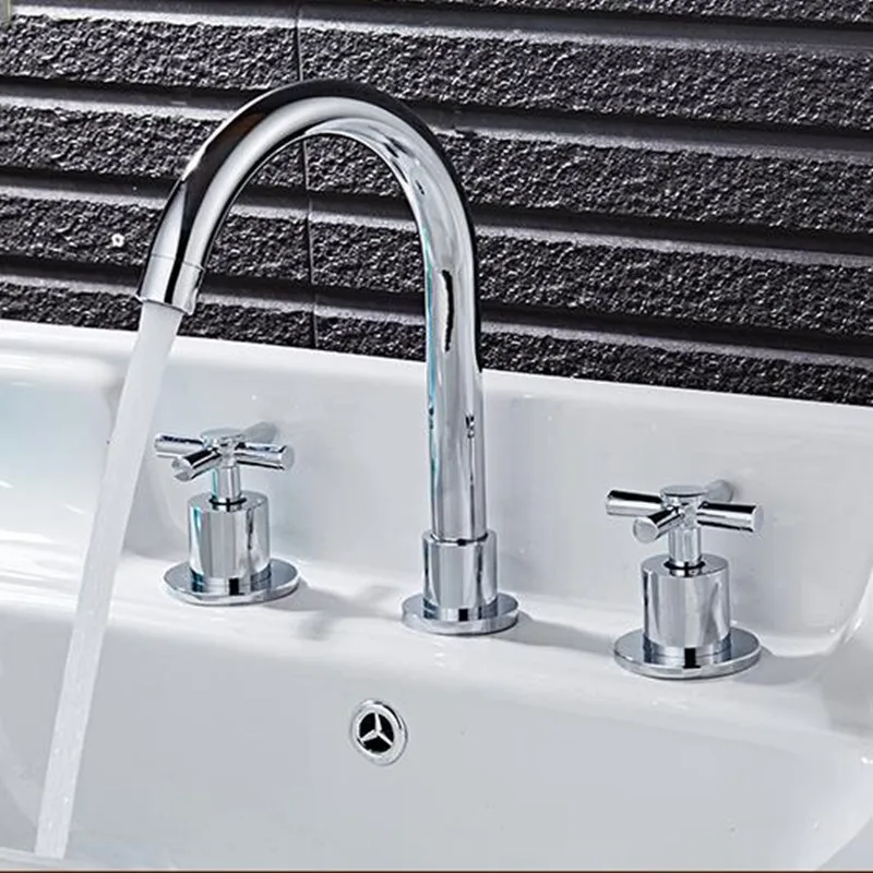 

Basin Faucet chrome widespread 8' three hole bathroom sink mixer basin faucet tap cross handle