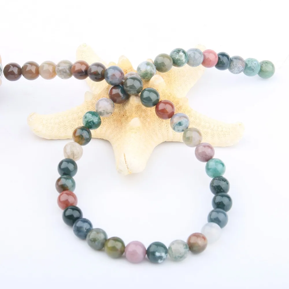 Natural Stone Beads Indian Agat Amazonite Unakite Stone 4/6/8/10/12mm Loose Beads for Jewelry Making Necklace DIY Bracelet