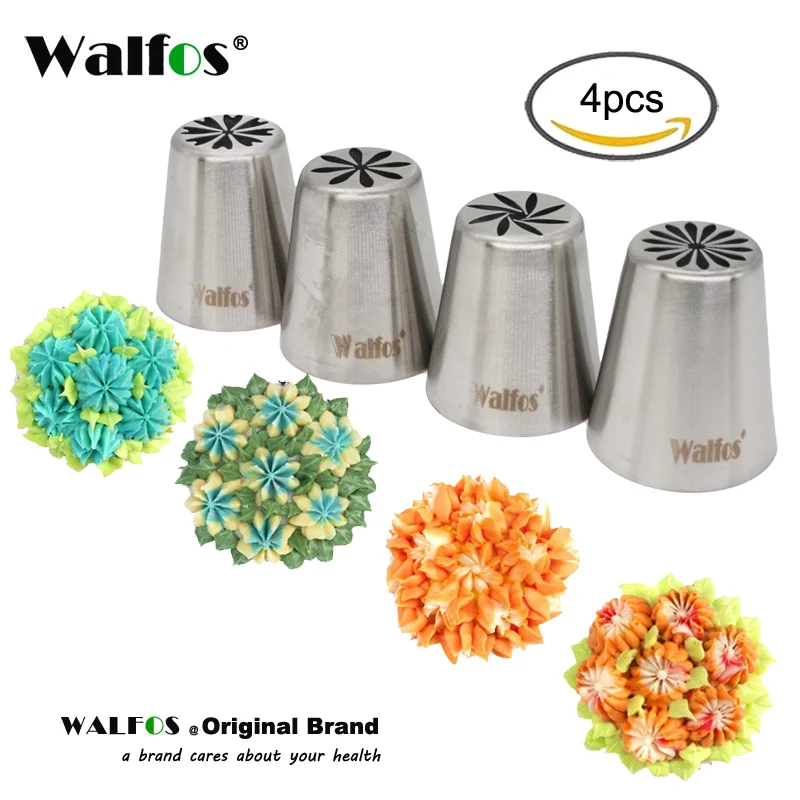 WALFOS 4pcs/lot Metal Stainless Steel Cutters Professional Cake Decorators Russian Pastry Nozzles Piping Tips for Kitchen Baking