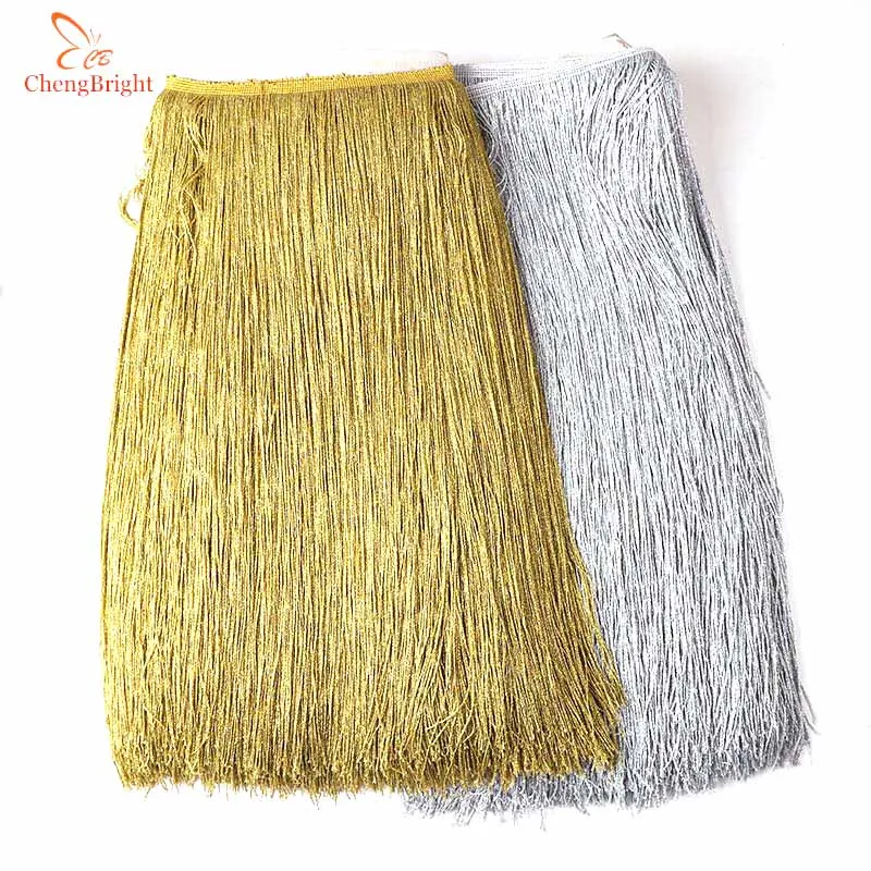 CHENGBRIGHT 50Yard silver Silk Sparkling Fringe Trim Tassel Fringe Trimming Latin Dress Stage Clothes Accessorie Lace Ribbon DIY