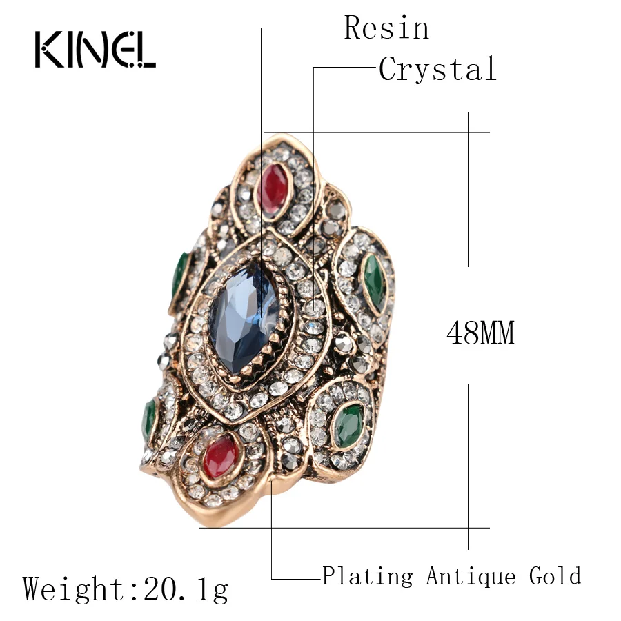 Punk Rock Vintage Wedding Rings For Women Color Antique Gold Unique Crystal Resin Big Ring Turkey Jewellery Christmas Gift