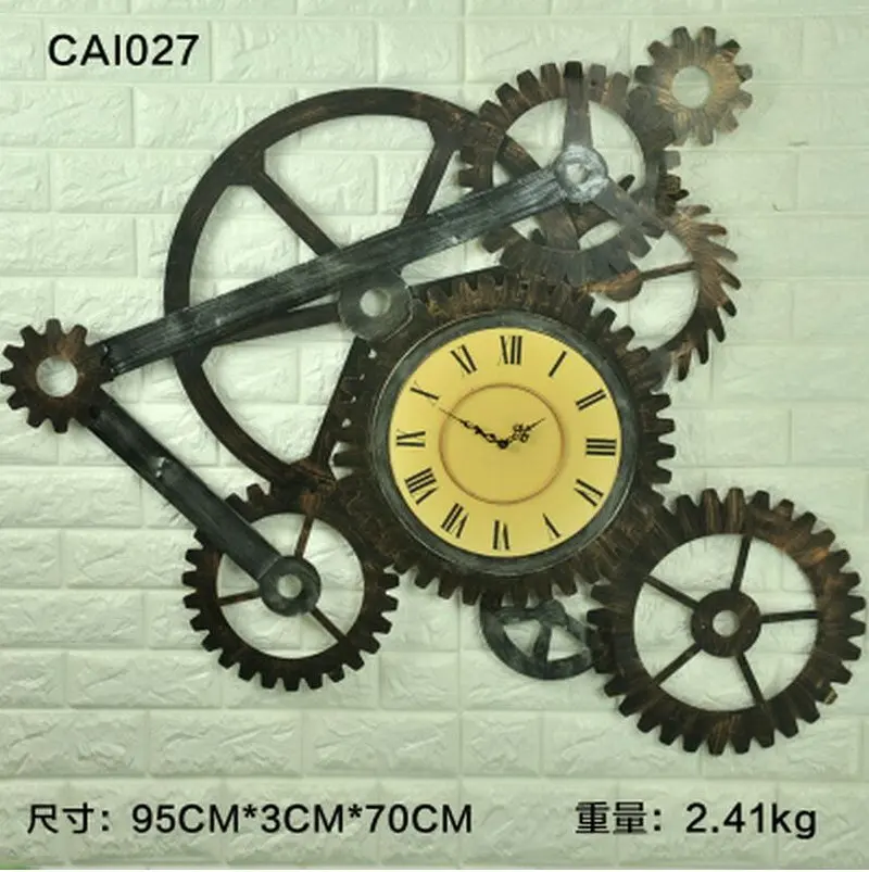 Retro Wooden Gear Wall Deco Industrial Wind Clocks Walls Hanging Bar Living Room Loft Wall Decor Pendant sets