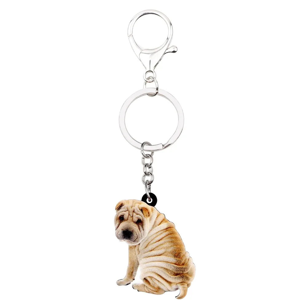 Bonsny Acrylic Novelty Shar Pei Dog Key Chains Keychain Rings Animal Handbag Car Charms Jewelry For Women Girls Gift Decoration