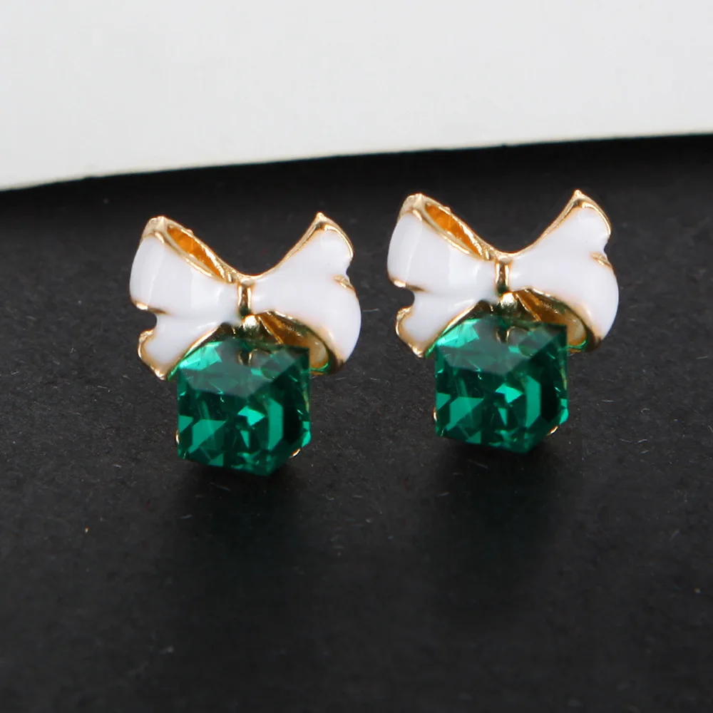 2018 Hot Sale New Fashion Jewelry Chic Shimmer Bow Cubic Crystal Blue Earrings Rhinestone Stud Earrings For Women Brincos