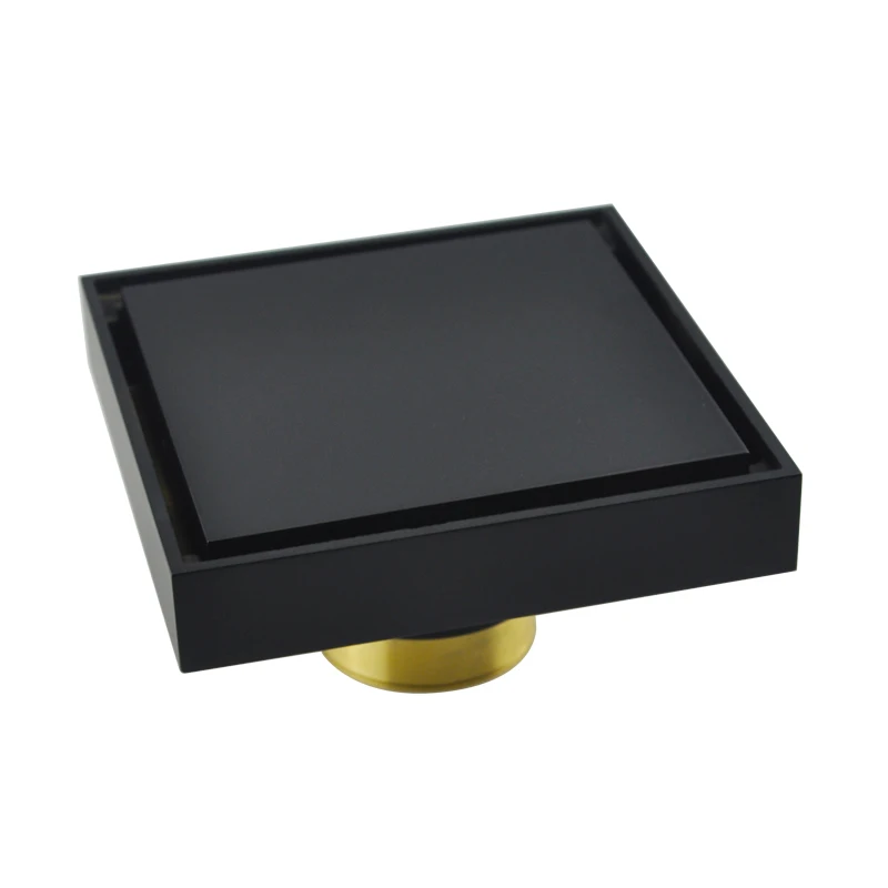 Free shipping Matte Black high quality brass 100 x 100mm 4 inch square deodorant floor drain bathroom invisible shower drainer