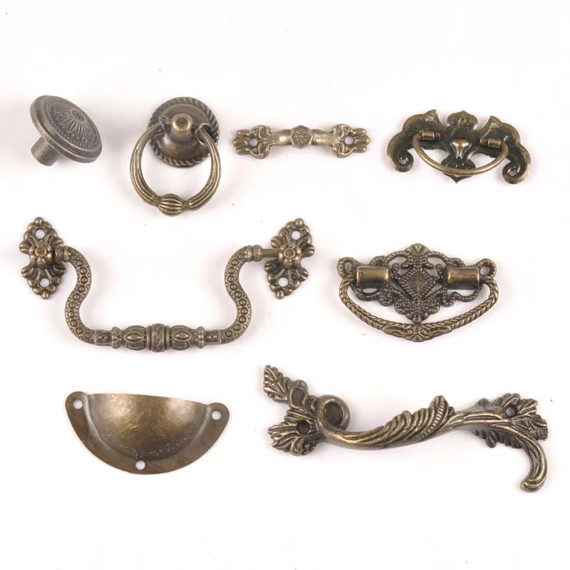 Antique Furniture Handles Striped Carved Handle Drawer Door Knobs Jewelry Box Bronze Cabinet Pulls Cupboard Wood CP2265