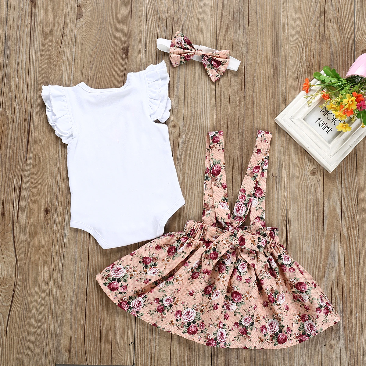 2024 Summer Newborn Baby Girl Clothes Set Short Sleeve Romper Floral Dress Overalls Headband Toddler Infant Clothing Cute Outfit