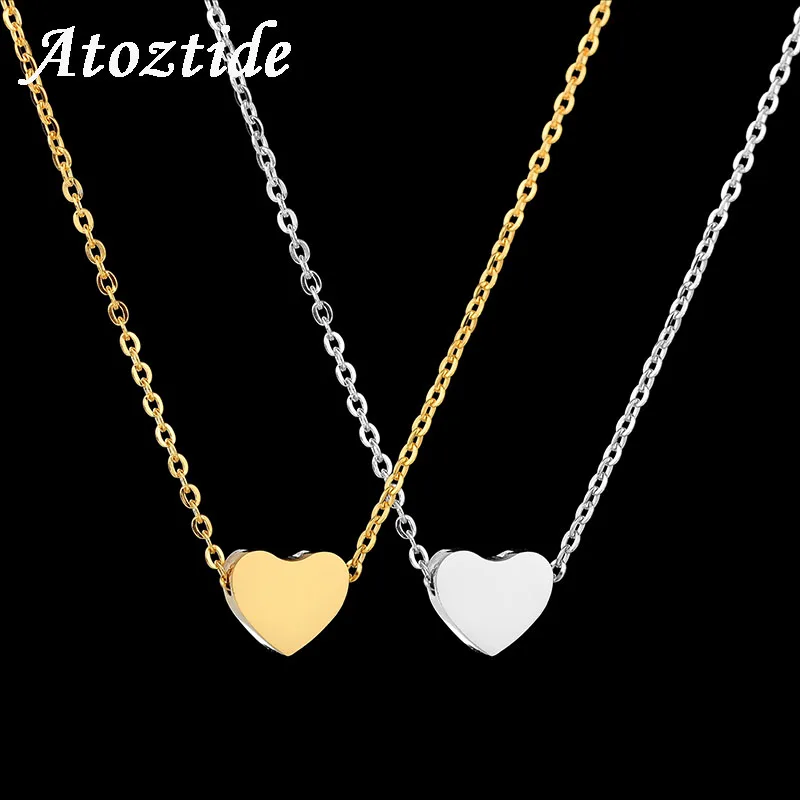 Atoztide Women Engraved 1 Capital Letter Heart Choker Necklace Custom Charm Stainless Steel Gold Color Chain Love Necklace Gift