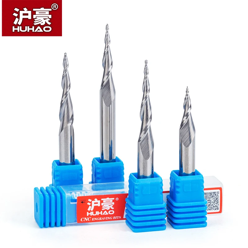 HUHAO 1pc HRC55 6mm 생크 테이퍼 볼 코 엔드 밀 테이퍼 콘 cnc 밀링 커터 조각 비트 라우터 비트 나무