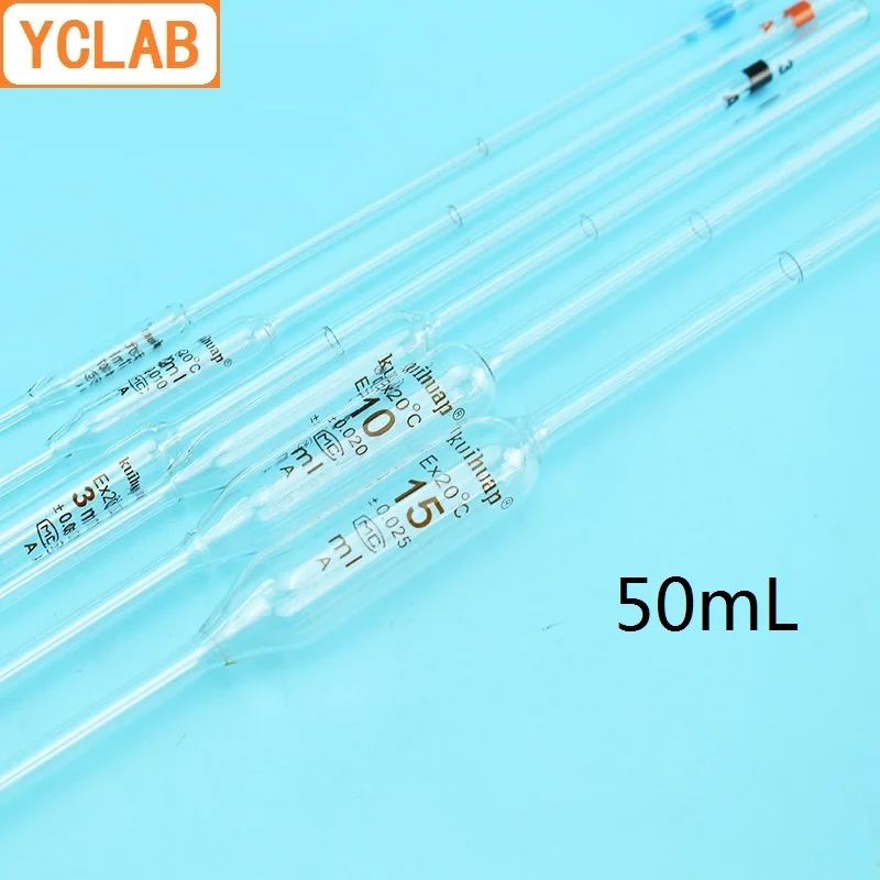 YCLAB 50mL Volumetric Pipettes Glass Class A with One Mark and Belly Laboratory Chemistry Equipment