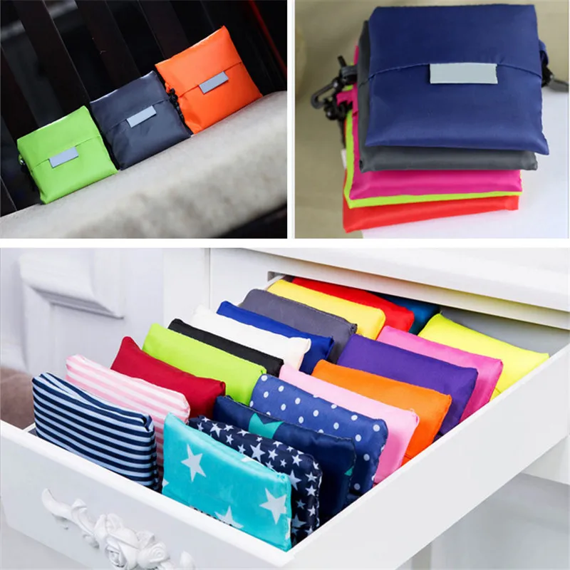 

10pcs Solid color fashion printing foldable green shopping bag tote bag folding bag convenient large capacity storage bag