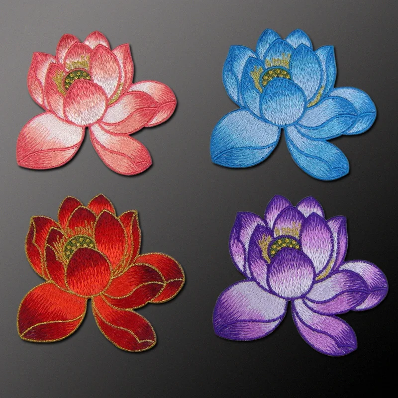 High Quality Lotus Flower Applique Embroidery Cloth Patch Sew on flower Patch DIY Accessories for Dress Classical Costume
