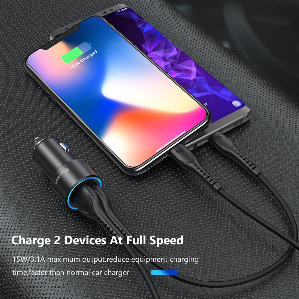 Tiegem Dual USB Car Charger 3.1A Metal Car-Charger Mobile Phone Car USB Charger Auto Charge 2 Port for Samsung iPhone Adapter