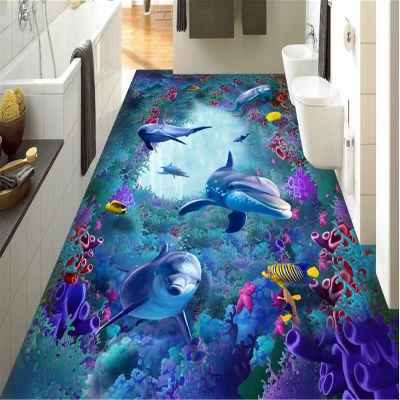 

beibehang Fashion high quality personalized wallpaper sea world seaweed coral dolphin 3d flooring three-dimensional painting