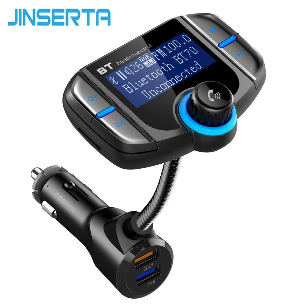 JINSERTA BT70 Car Bluetooth FM Transmitter Modulator Transmiter Dual USB Charger QC3.0 Handsfree Audio MP3 Music Player for Car