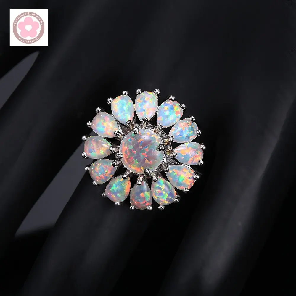 JZ0111  Flower Design White Fire Opal Fashion Jewelry For Women Wedding Ring