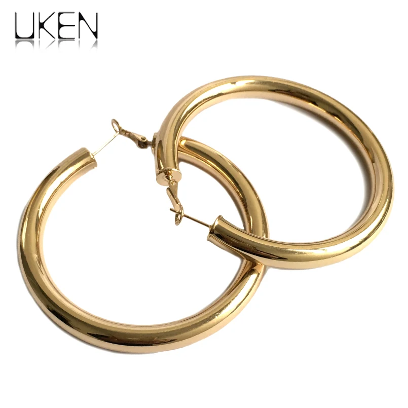 UKEN 2024 Punk Fashion 70mm Diameter Wide Big Hoop Earrings For Women Statement Earrings Brincos Jewelry Accessories Thick