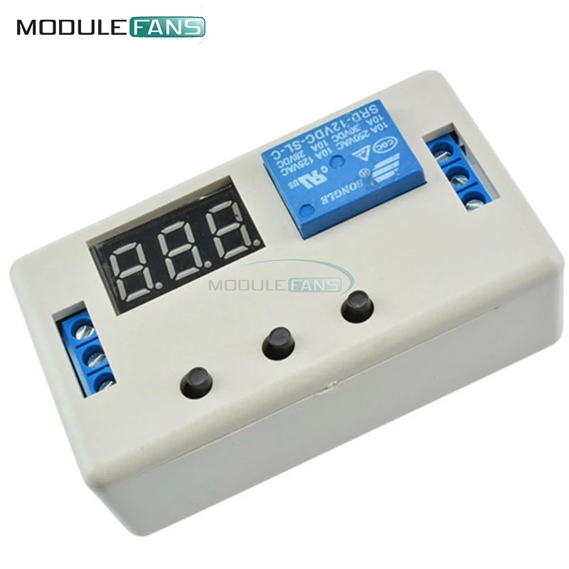 Digitale LED-display Tijdrelaismodule Board DC 12V Controle Programmeerbare tijdschakelaar Trigger Cycle Module met behuizing