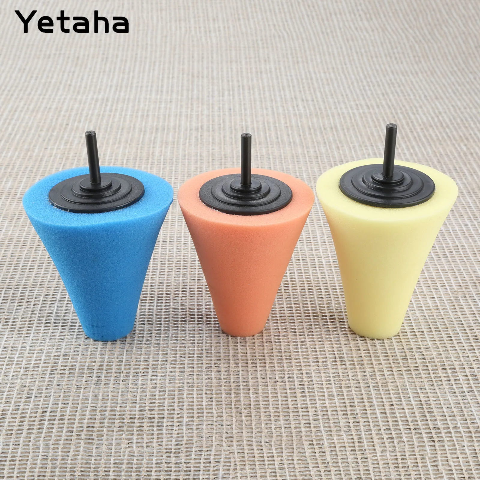 3Pcs Burnishing Foam Sponge Cone Shaped Polishing Buffing Pads For Car Wheel Hub Care Metal Pad Soft Type Car Cleaning Wax Tool